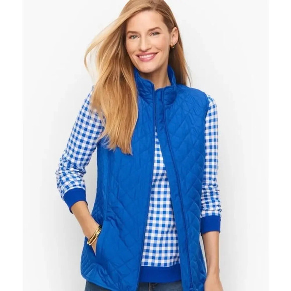Talbots Blue Quilted Puffer Vest Women’s 1X Sleeveless Full Zip Transitional - Picture 1 of 10